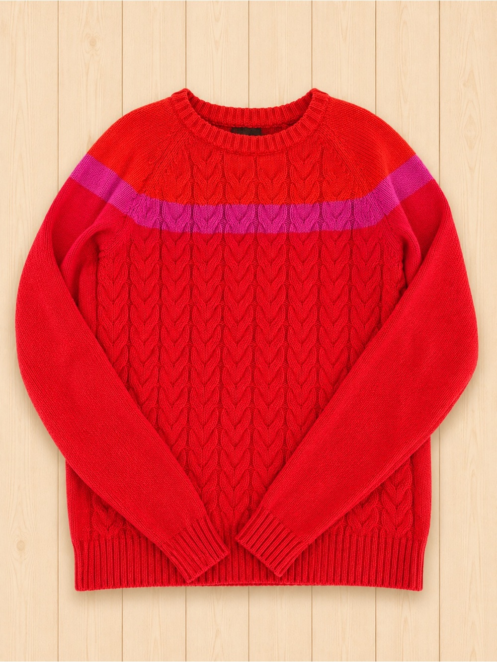 Lands’ End Drifter Cable Knit Sweater Red Pink XS Cotton